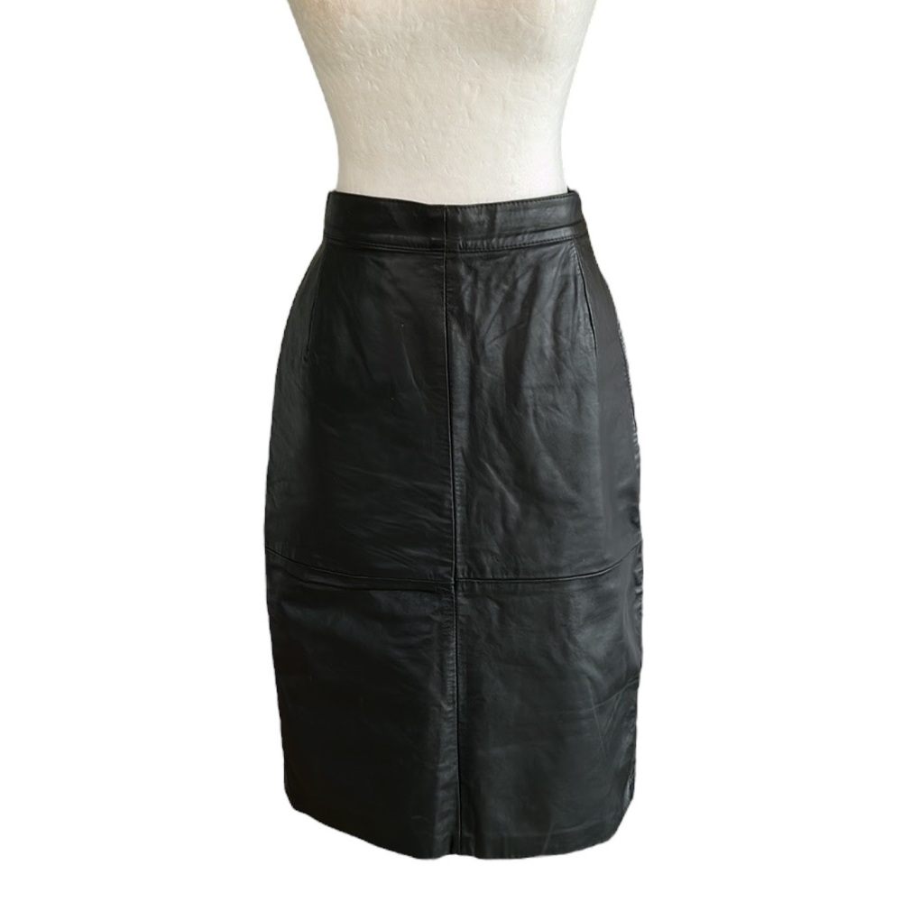 Eberle Vintage 90s / Y2K Black Leather Midi Pencil Skirt - 12